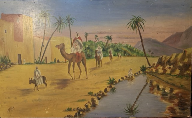 A. Sala, paysage de chameau Magreb, huile sur toile