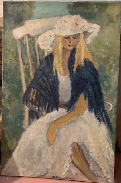 Jaqueline Barbier, huile sur toile, femme assise