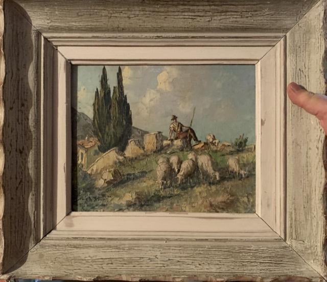 Berger avec ses moutons huile sur panneau