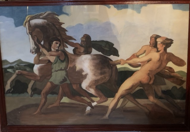 Homme et cheval sc. aulique peinture sur papier