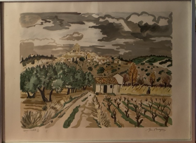 Yves Brayer, litho, vigne a village