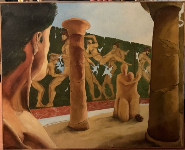 L’oracle, peinture huile surréaliste sans signature