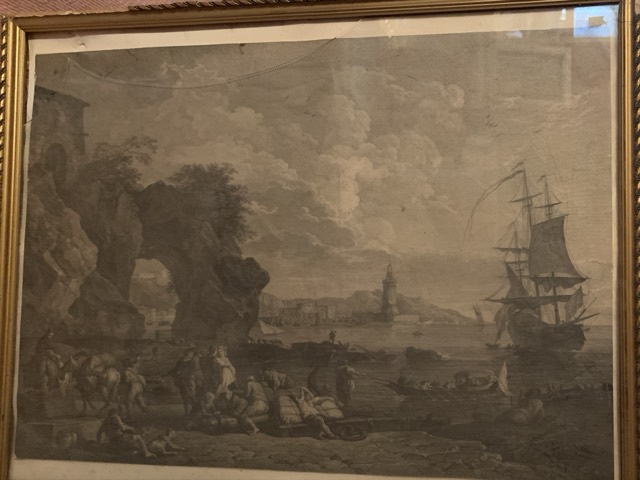 Cadre et vitre casse gravure marine d’apres Verves.