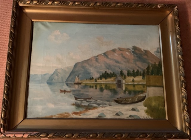 Lac et montagne huile sur toile