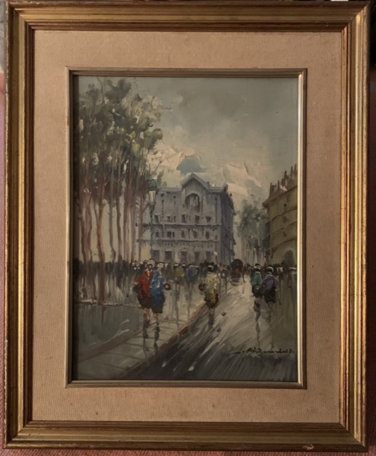 peinture sous la pluie d’Italie signature illisible