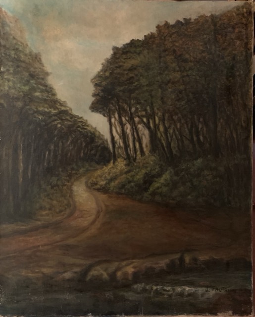 Jean Fautrier, huile sur toile,  paysage chemin de foret