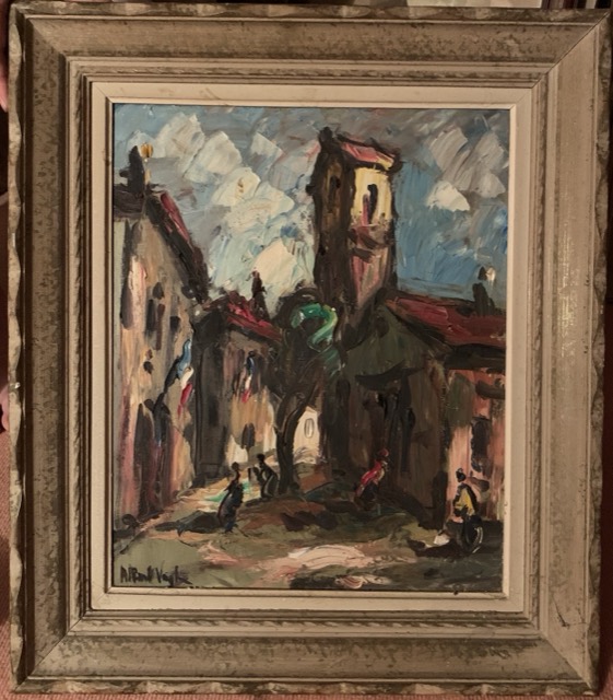 Albert Vogh, Croute sur toile, paysage, village a la liberation