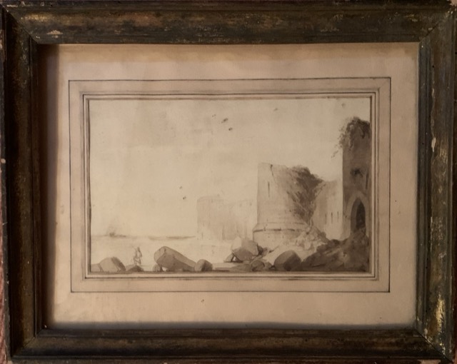 dessin ou gravure Lavis, Ruine de chateau