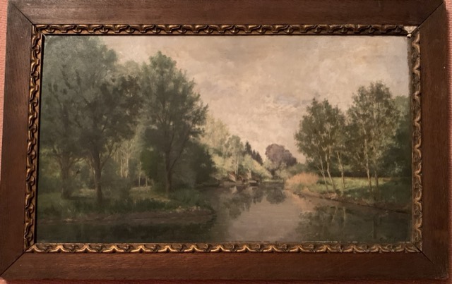C bolard, huile sur bois, Riviere