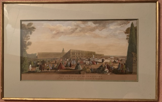 J. Rigaud, gravure aquarelle versaille, prise du cote de la terasse.