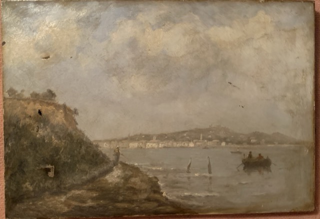 A restaurer, huile sur toile, paysage mer/lac
