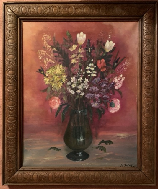 R. Fenech vase avec fleurs, huile sur toile