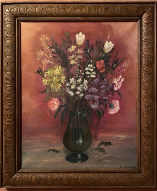 R. Fenech vase avec fleurs, huile sur toile