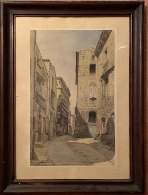 E. Kempf, St bonnet le chateau, aquarelle ruelle medievale 1941