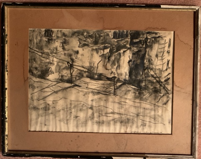 Paysage fusain non signe