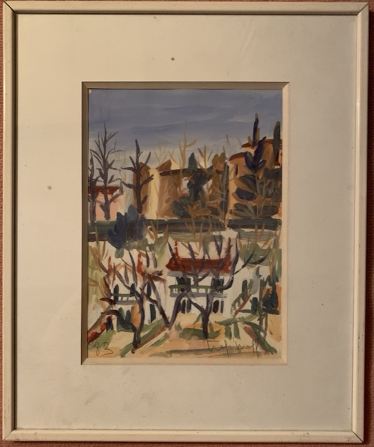 Trafinoff, Maison derriere les arbres, peinture sur papier