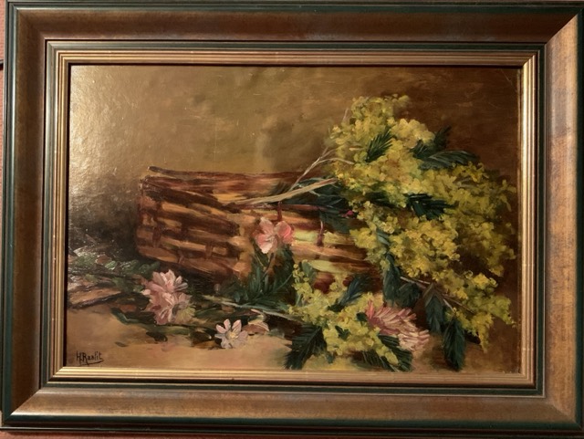 H. Rastit, Asperge et mimosa/ huile panneau