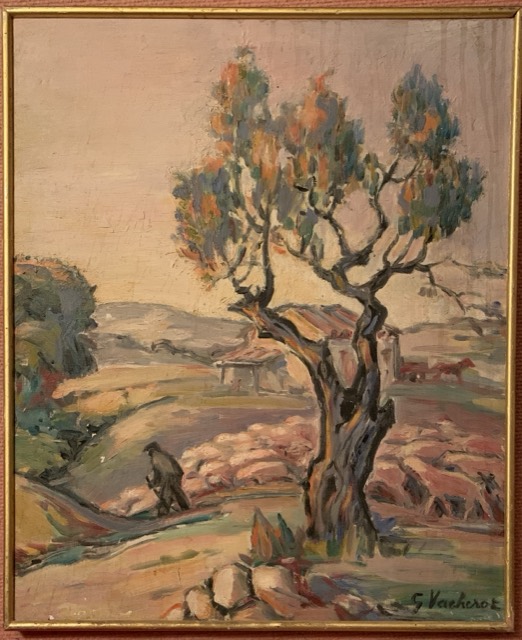 S. Vacherot, Huile sur toile Amandier et berger