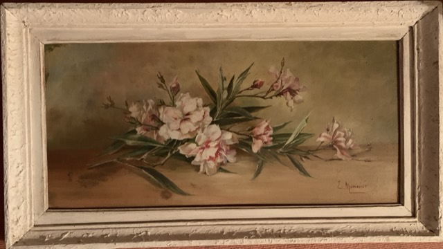 E. MOunier, huile sur panneau, Fleur de laurier rose