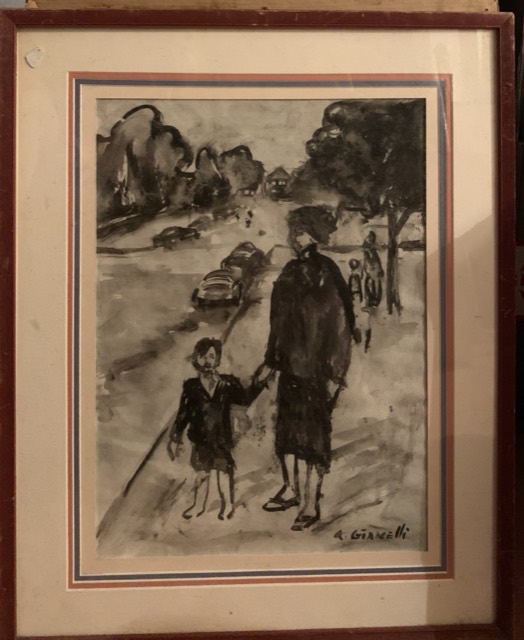 Antoine Gianelli, peintre marseillais, écolier sur une rou, encre sur papier