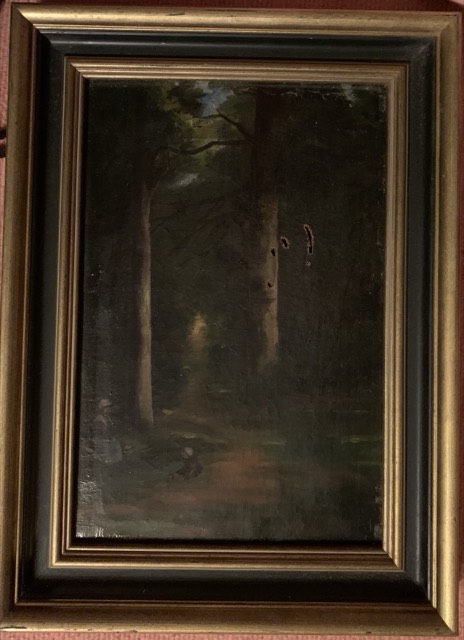 C. Magnant, Enfants jouant dans les bois, huile sur toile a redresser