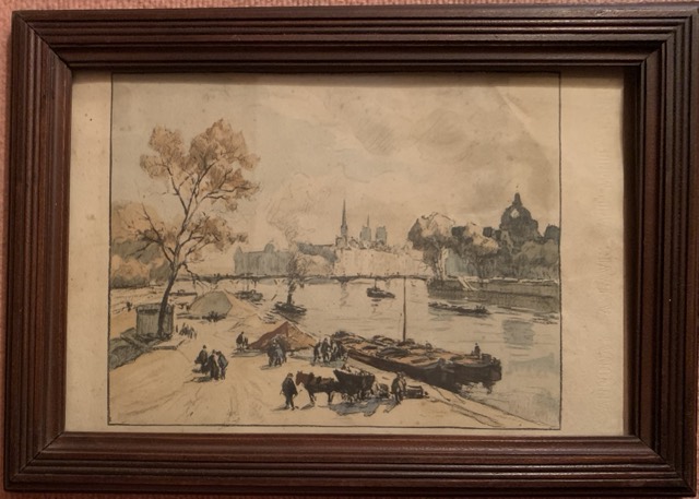 Paysage bord de fleuve, aquarelle/ canson non signe