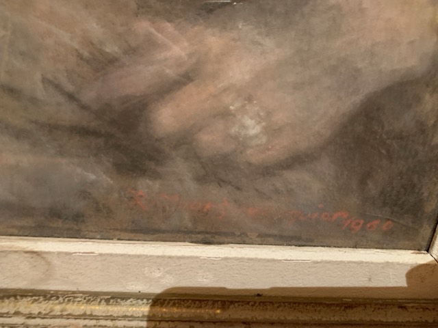 R. …Quiar, Portrait de femme au collier de perle, Pastel 1960
