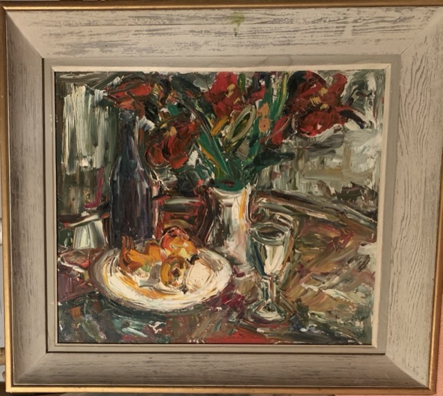 SS croute nature morte bouteille de vin
