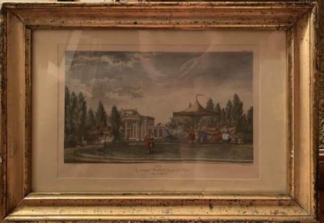 L.C.de Carmontelle  Gravure Caroussel vue du principale pavillon et jeu de bague