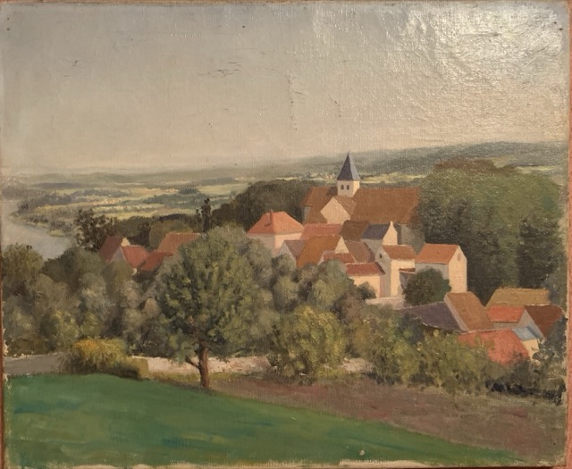 Paul Drouart, huile sur toile, village de Evecmont