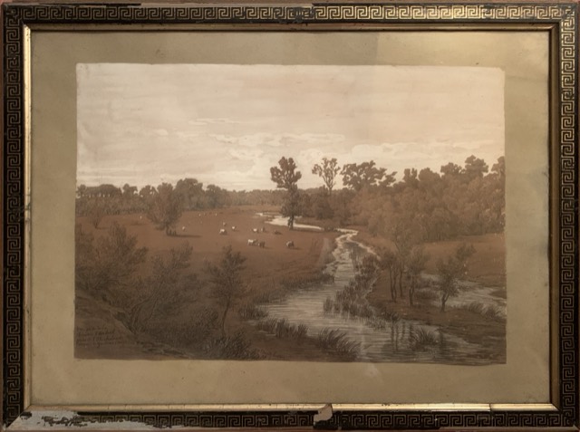 Edouard Hostein, dessin, mitaine, paysage champêtre